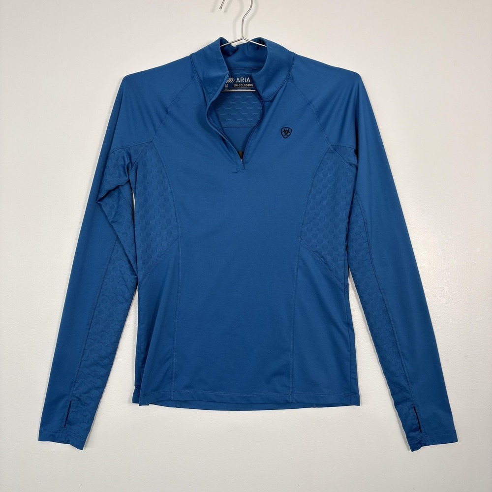 Ariat ARIATTEK Cold Series Shirt Womens Medium Blue 1/4 Zip Base Layer Riding